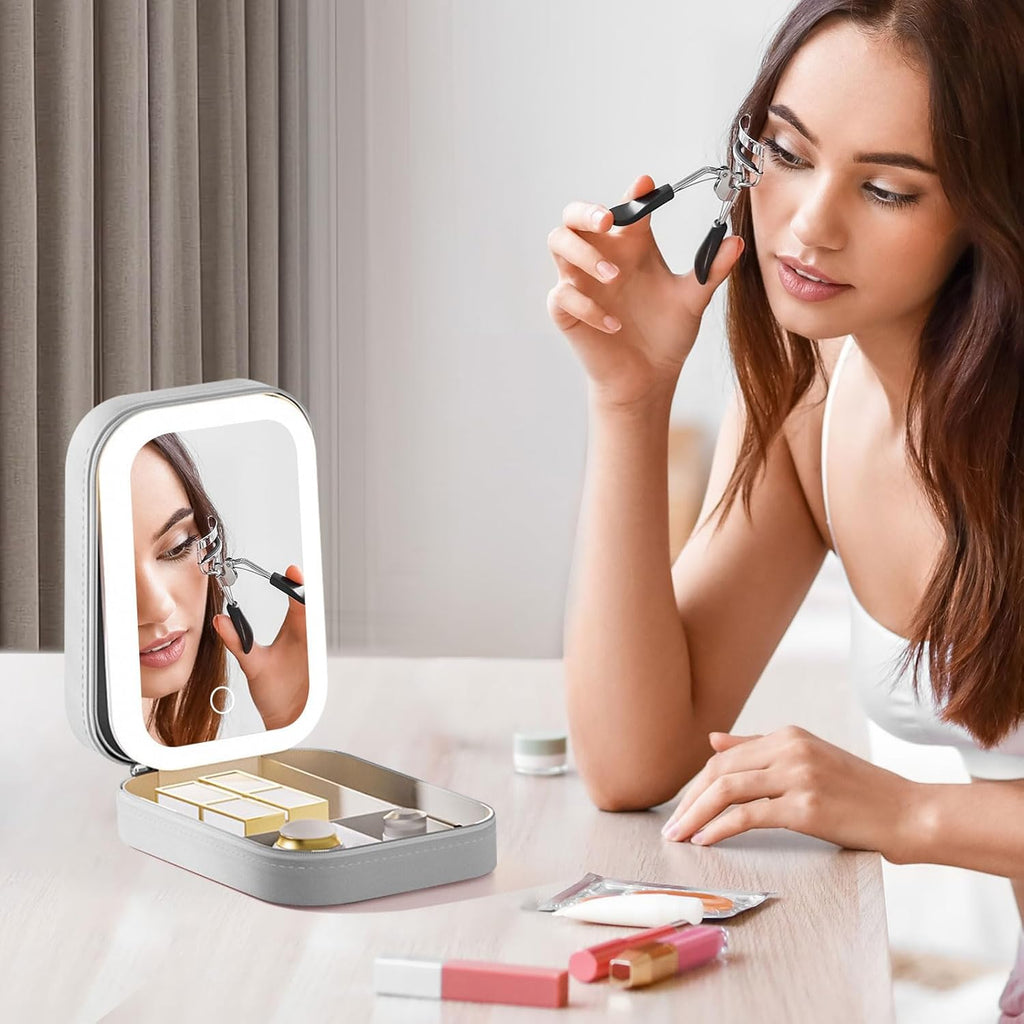 LED Makeup Box with Adjustable Light-Up Mirror