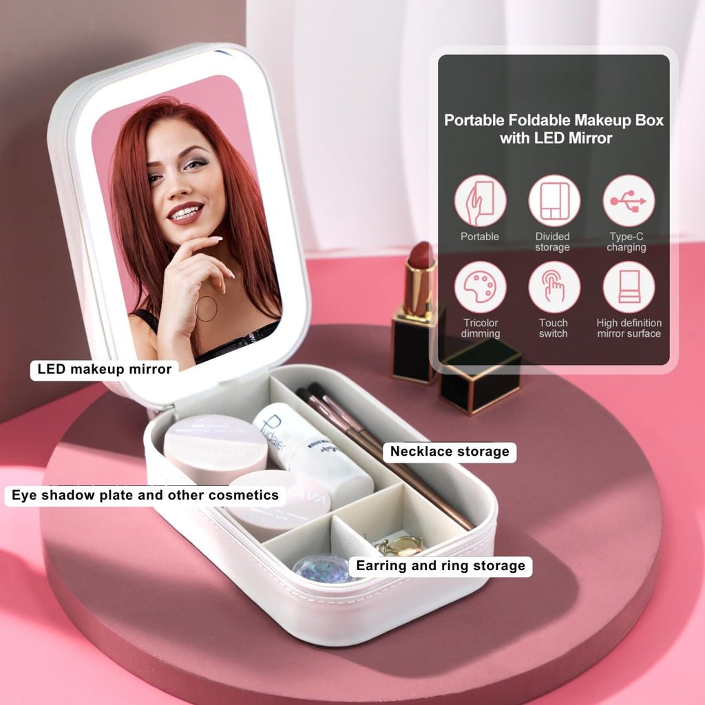 LED Makeup Box with Adjustable Light-Up Mirror